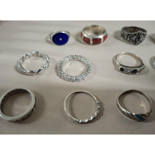 54 - Collection of 16 silver rings, the vast majority stamped 925 or silver etc (16),

57 grams