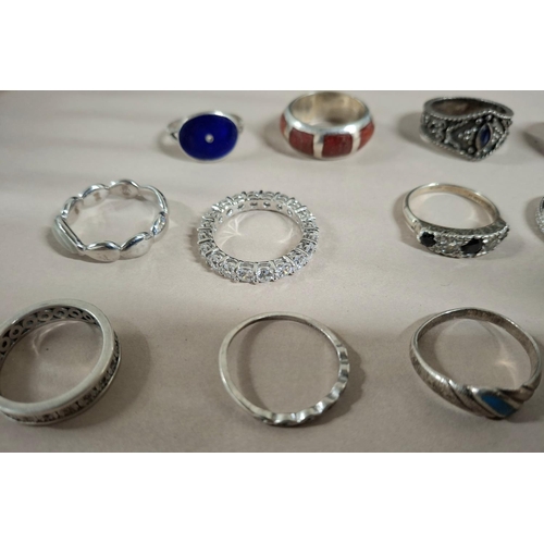 54 - Collection of 16 silver rings, the vast majority stamped 925 or silver etc (16),

57 grams