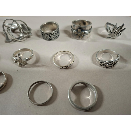 55 - Collection of 15 silver rings, the vast majority stamped 925 or silver etc (15),

63 grams