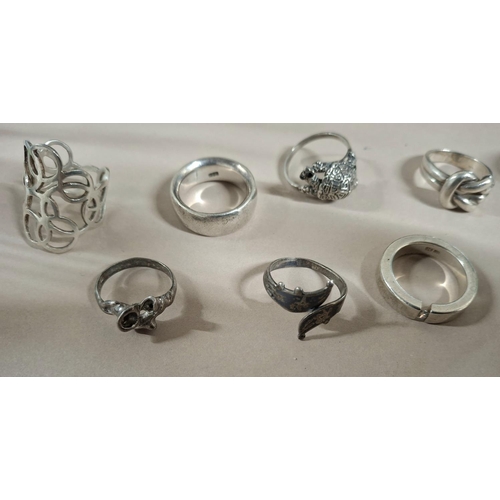 56 - Collection of 12 silver rings, the vast majority stamped 925 or silver etc (12),

67 grams