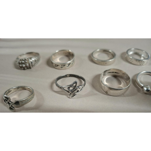 57 - Collection of 15 silver rings, the vast majority stamped 925 or silver etc (15),

52 grams