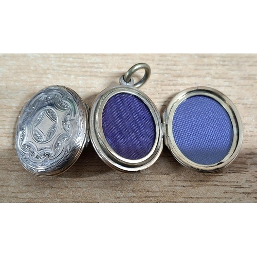 43 - Rare, trifold, duel-hinged silver locket with different scrolled engraving to either side