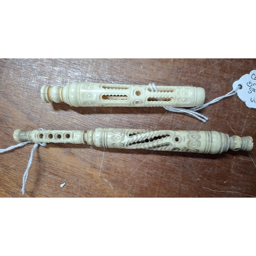 246 - Two antique, finely carved bone Stanhopes (2)