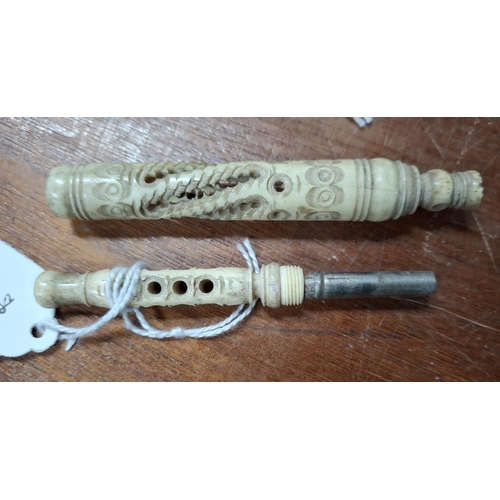 246 - Two antique, finely carved bone Stanhopes (2)