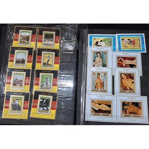 365 - Black stock book containing a large quantity of various female nude stamps, Ajman stamps and many mi... 