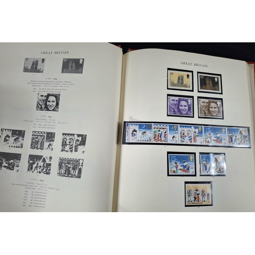 366 - Red Stanley Gibbons album containing GB QEII commemoratives, mint 1971-1980 and 1982-1992 used, virt... 