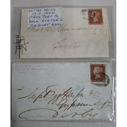 385 - Four penny reds on envelopes, one imperf to Derby and three perf examples (4)