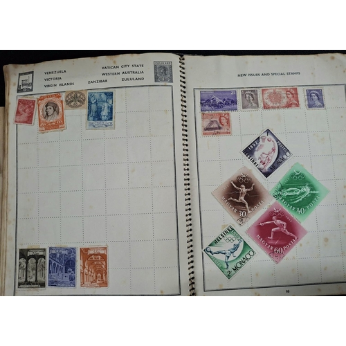 390 - Two old stamp albums to include world stamps, mainly used examples, 7 early 2000s stamp packs etc (Q... 