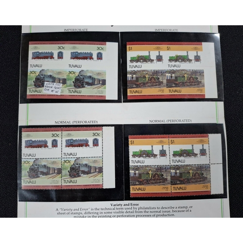 391 - Locamotive Philatelica error sheet for 1985 Tuvalu blocks of 4, both the 30C and the $1 blocks of fo... 