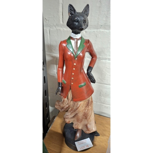 16 - Tall wooden painted Vixen figure in a huntsman's jacket