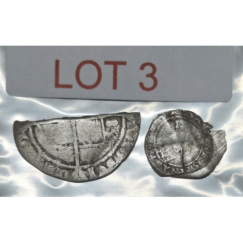 3 - Two clipped medieval silver coins including a half coin, possibly a shilling (2)