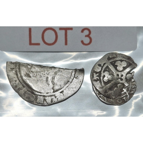 3 - Two clipped medieval silver coins including a half coin, possibly a shilling (2)