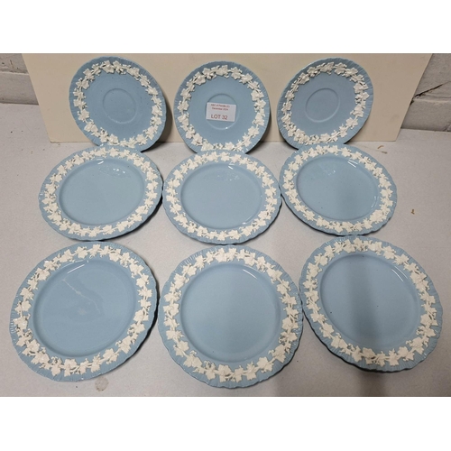 32 - Set of 6 Wedgewood Etruria embossed Queens Ware side plates together with 3 associated saucers (9)