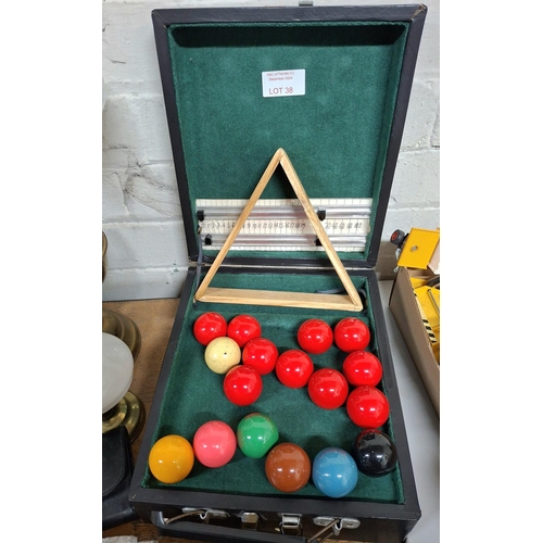 38 - Old complete snooker set in original carry case