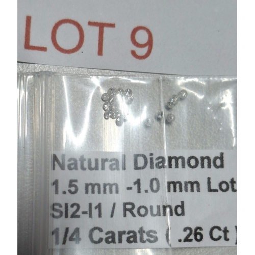 9 - Quantity of small, 1mm-1.5mm, round cut natural Diamonds, 0.26cts