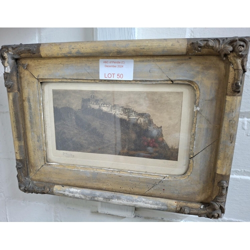 50 - Indistinctly signed, early 20thC etching of Edinburgh in original gilt frame