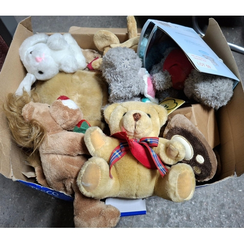 59 - Box full of small teddy bears, different makes, many as new with tags still attached (Qty)