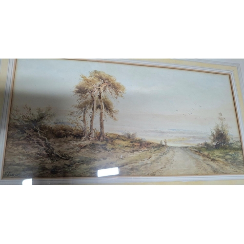 156 - H Rawson, antique watercolour depicting a traveller on a country road in wash mount and fine gilt fr... 