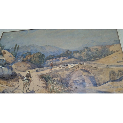 157 - Unsigned, late Victorian watercolour depicting a scene in Palestine in a wash mount and gilt frame