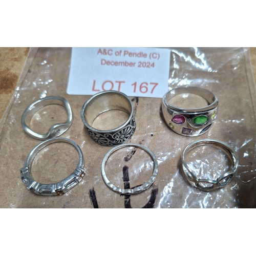 167 - Six various silver rings, approx 21 grams (6)