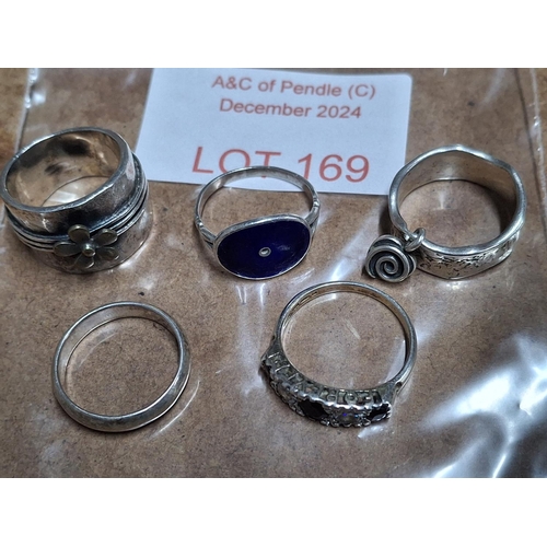 169 - Five various silver rings, approx 22.7 grams (5)