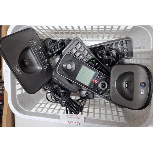 175 - Three BT home phones, cradles and leads