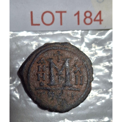 184 - Old looking bronze coin, possibly Byzantine?