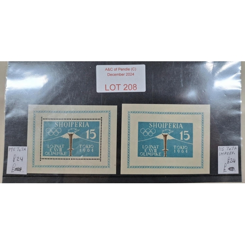 208 - Two dealer cards containing Shqiperise (Albania) 1962 mini-sheets of 