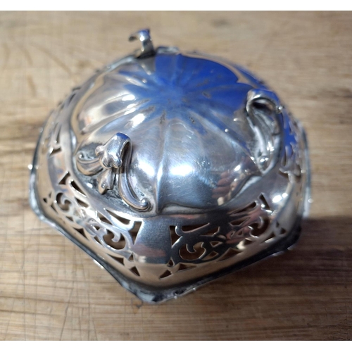 2 - Birmingham 1938 pierced silver bon bon dish on 3 up-turned feet,

Approx 40 grams