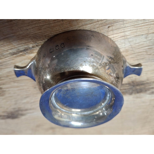 3 - Pair of silver Quaich style table salts, London 1917, each with blue glass liners (2),

Approx silve... 