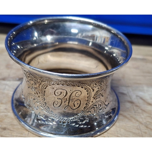 8 - Heavy 1881 hallmarked silver engraved hexagon napkin ring together with 2 other 20thC hallmarked sil... 