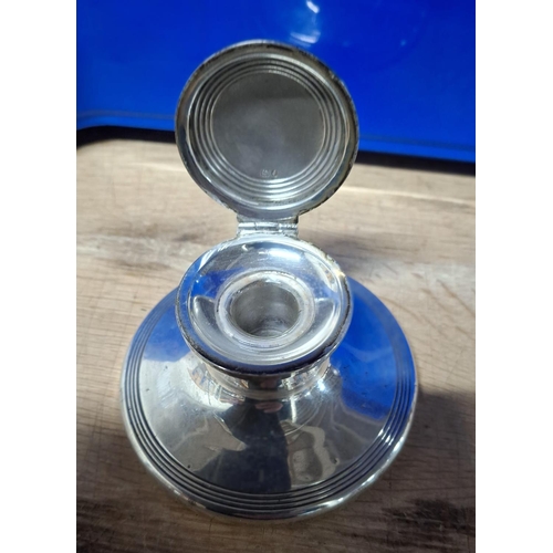 12 - Rare, Chester hallmarked silver inkwell with original glass liner and weighted base