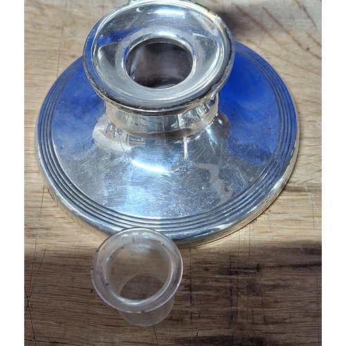 12 - Rare, Chester hallmarked silver inkwell with original glass liner and weighted base