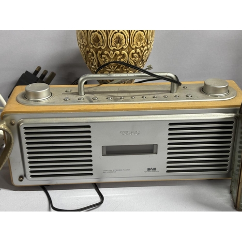 91 - Collection of misc including 2 brass Lanterns and Teac Radio