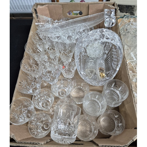 114 - Two boxes of fine quality cut-glass glasses and other cut-glass ornaments (Qty)