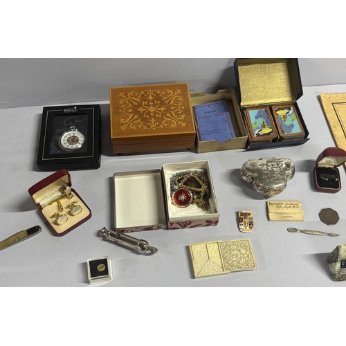 130 - Collection of misc collectables including an old whistle, cards and vintage Accrington street map et... 