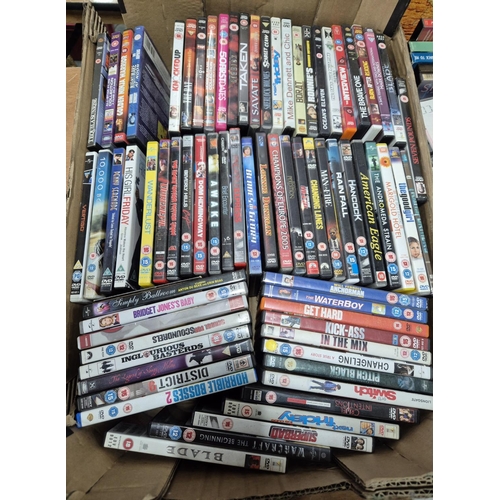 161 - Box of film DVDs and another box containing music tapes (Qty)