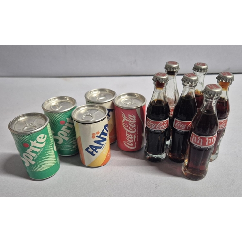 171 - Collection of tiny vintage cans and bottles including Coca-Cola, all containing the actual drinks - ... 