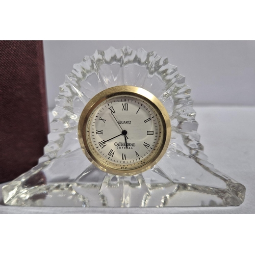 177 - Cathedral lead crystal mantle clock, still with original box