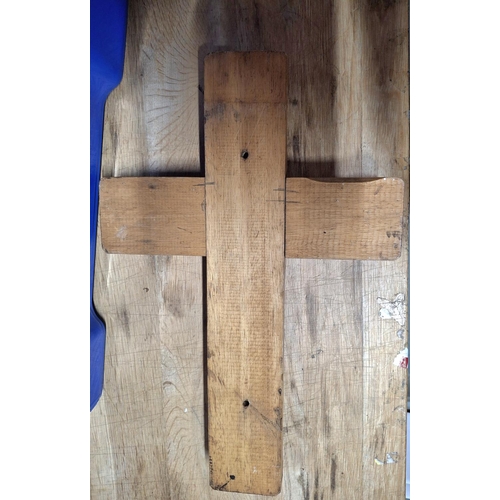 218 - Early, large, 20thC wooden crucifix with brass cast Jesus,

39cm long