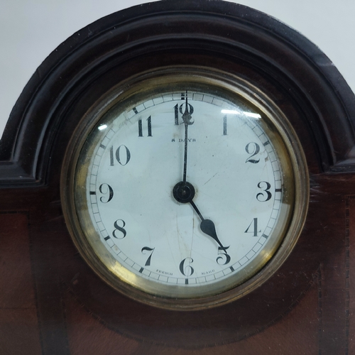 229 - Inlaid French 2 jewels mantle clock with winder key