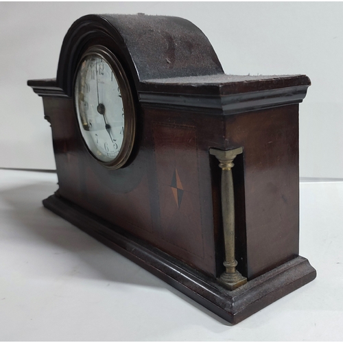 229 - Inlaid French 2 jewels mantle clock with winder key