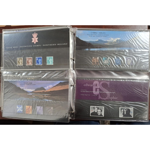 260 - Brown Royal Mail album containing approx 40 1999-2000 GB stamp packs (approx 40)