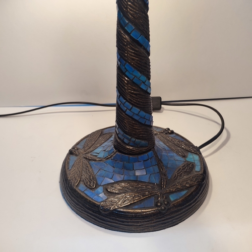 350 - Stunning blue dragonfly Tiffany table lamp with mosaic design to base, working