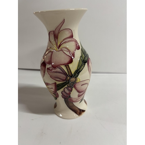 418 - Pink Floral pattern Moorcroft vase signed Keri to the base