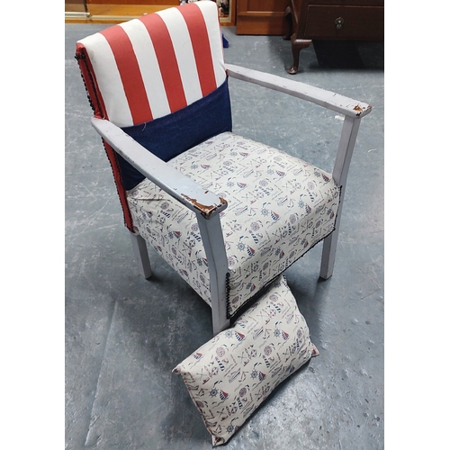 449 - A shabby-chic chair upholstered in U.S.A. colours