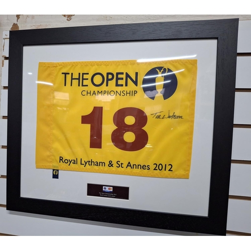 300 - Official British Open memorabilia from the 2012 Royal Lytham St Annes open, signed 18th hole flag st... 