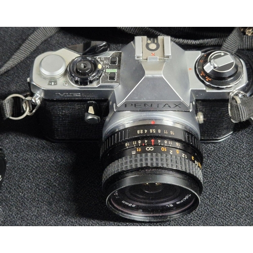 362 - Pentax ME Super with lenses and carry bag together with a vintage Sony Handycam and bag etc (Qty)