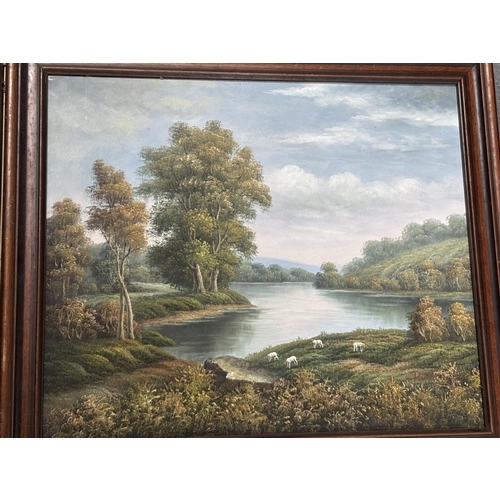 154 - Three pictures including a John Corcoran print and an oil on canvas landscape etc, all framed (3)