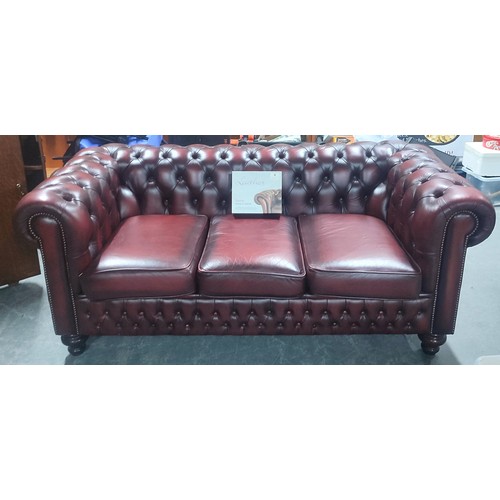 505 - Stunning oxblood Chesterfield sofa with repair kit